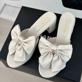 Double CC Big Bow High Heels Sheepskin White